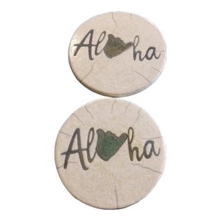 1980s Signed Javier Gaytan Hawaii Raku Coasters - a Pair For Sale