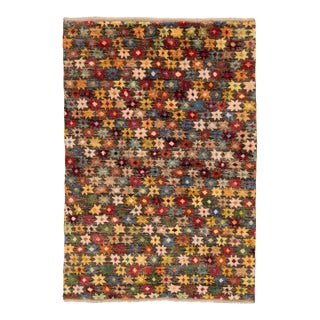 6x8 Hand-Knotted Baluch Style Wool Rug Vibrant Colorful Star Pattern For Sale