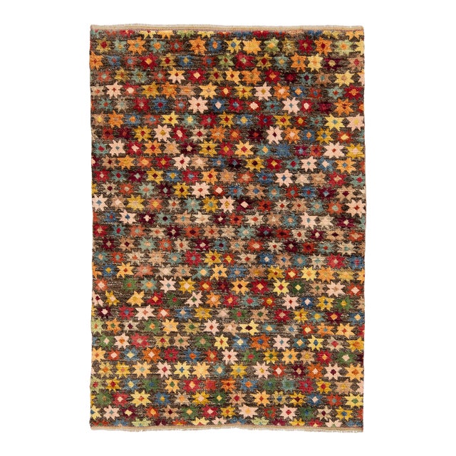 6x8 Hand-Knotted Baluch Style Wool Rug Vibrant Colorful Star Pattern For Sale