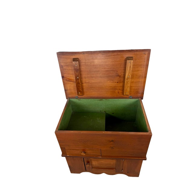 Early 20th Century Primitive Pine Farmhouse Drysink Cabinet With Green-Lined Lift Top For Sale - Image 5 of 14