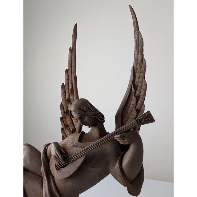 Brown Spanish Renaissance Revival Forged Iron Angel Sculpture Playing Lute, 1920s For Sale - Image 8 of 18