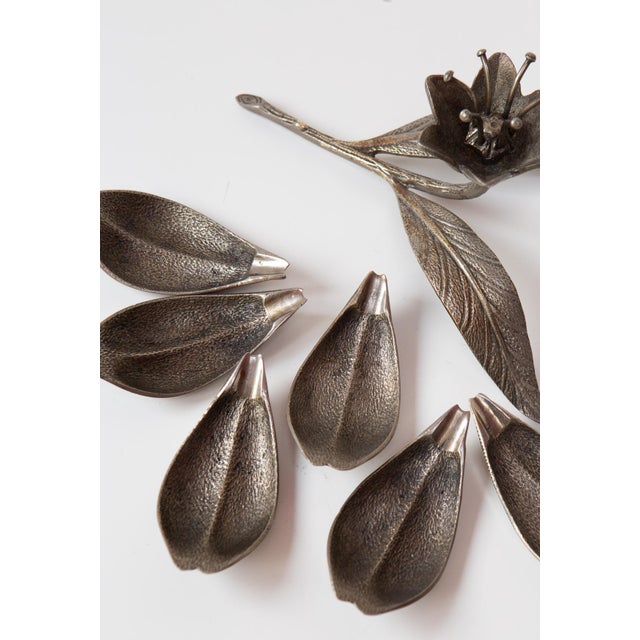 Metal Vintage Silvered Bronze Flower Ashtray, 1960 For Sale - Image 7 of 8