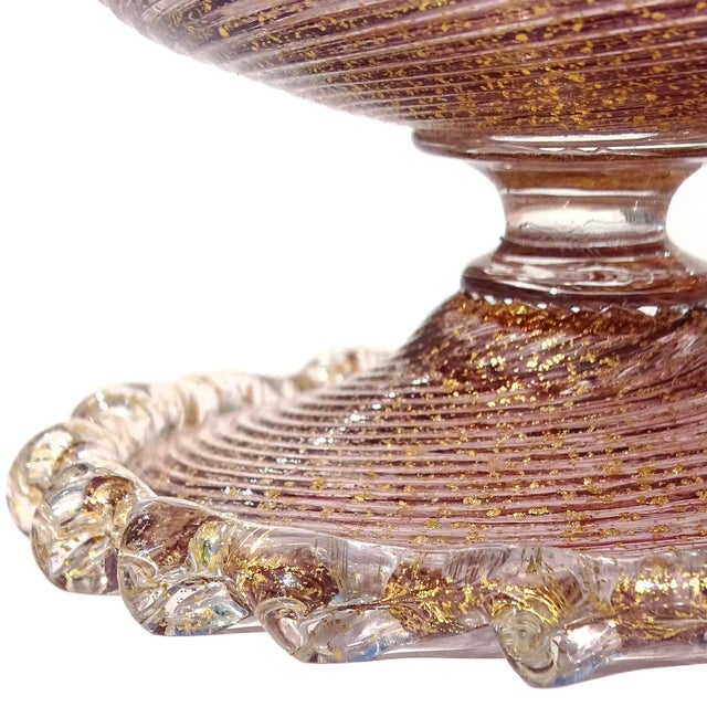Glass Vintage Murano Barovier Toso Amethyst Gold Flecks Italian Art Deco Glass Footed Flower Vase For Sale - Image 7 of 9