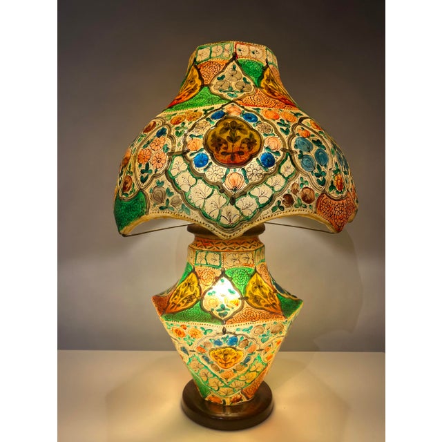 Antique Hand-Painted Vellum Bedroom Table Lamp, South Asia, 1930 For Sale - Image 4 of 17