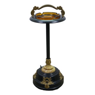 Vintage Art Deco Illuminated Smoking Stand Amber Glass Floor Ashtray Smoke Stand For Sale