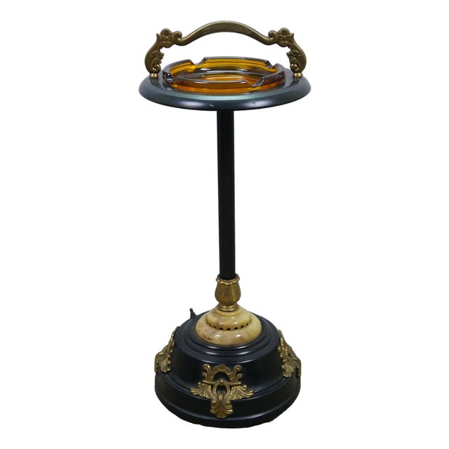 Vintage Art Deco Illuminated Smoking Stand Amber Glass Floor Ashtray Smoke Stand For Sale