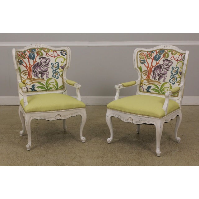Stunning Pair Decorator Upholstered Modern French Armchairs For Sale - Image 13 of 13