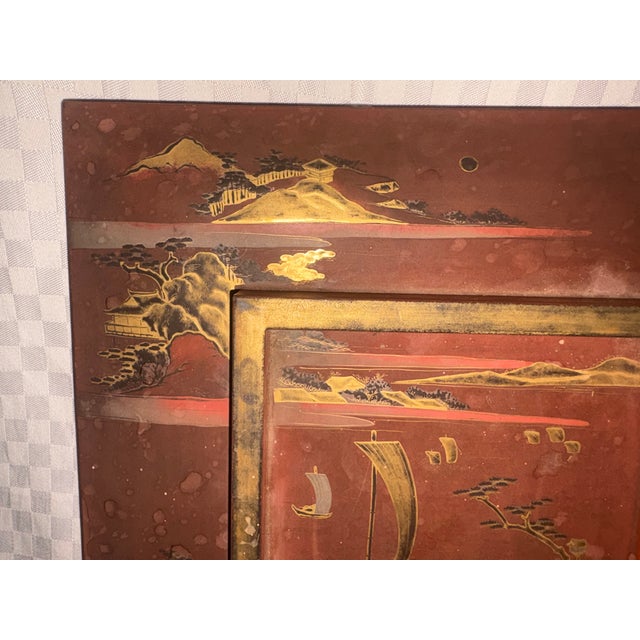 Red Chinese Antique Hand Painted Red Lacquer Box For Sale - Image 8 of 13