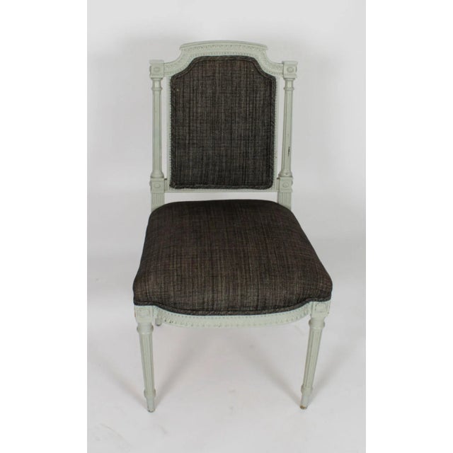 Vintage Louis XVI Revival Blue Grey Painted Dining Chairs, 1950s, Set of 10 For Sale - Image 3 of 18