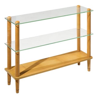 Gilbert Rohde Style Mid Century Glass and Walnut Console Table For Sale