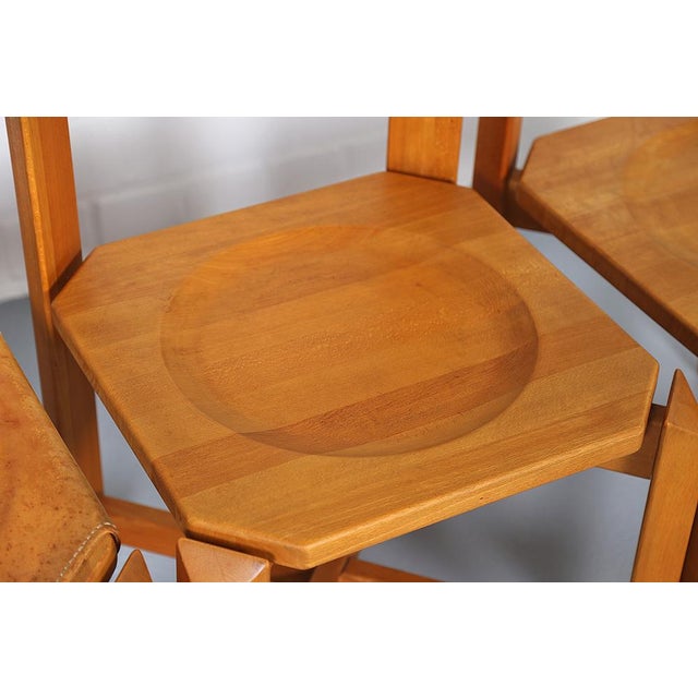 Brown Dining Chairs in Beech & Cognac Leather by Pierre Chapo, 1960s, Set of 4 For Sale - Image 8 of 18