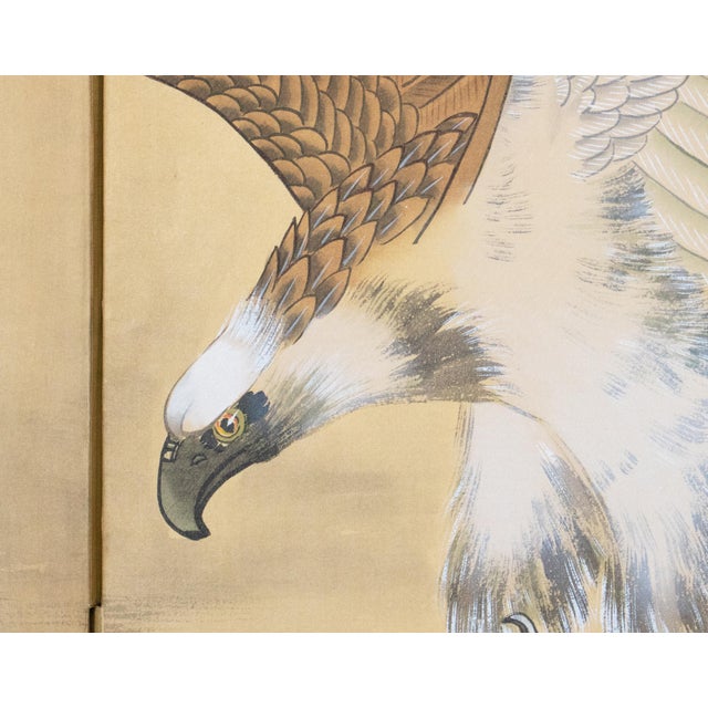Khaki C. 1970s Painted Chinese Silk Screen "Bald Eagle" For Sale - Image 8 of 18