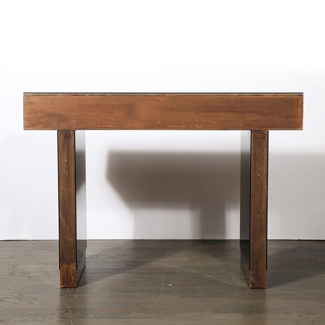 Modernist Mirrored & Polished Steel Console Table W/ Brutalist Tile Motif For Sale - Image 18 of 18