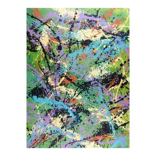 Abstract Expressionist Green Black Blue Painting Style of Jackson Pollock For Sale