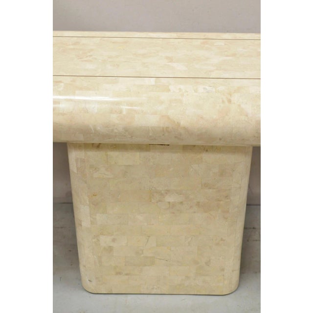Vintage Tessellated Stone Inlay Modern Pedestal Console Table Attributed to Maitland Smith For Sale - Image 11 of 11