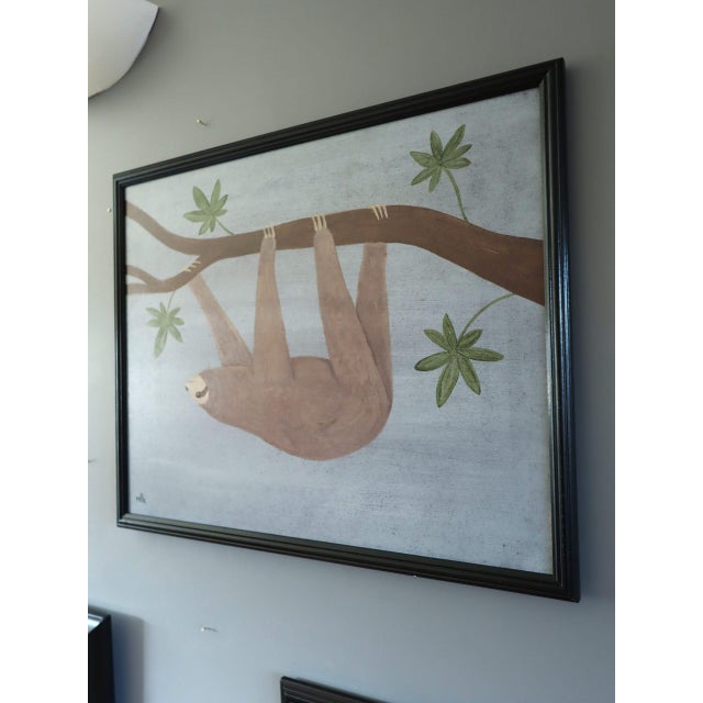 Contemporary 'Hanging Sloth' Original Naïve Style Animal Oil Painting by British Artist Matt Rix, Framed For Sale - Image 6 of 11