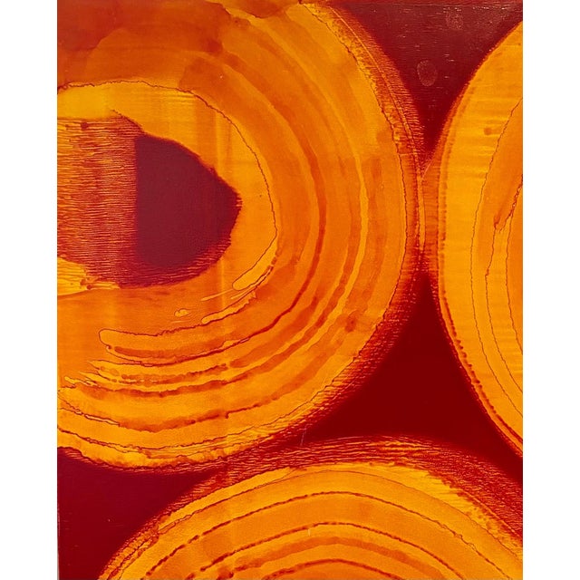 Abstract Marylyn Dintenfass, Abstract Red Persimmon Oil Painting on Panel Marylyn Dintenfass Modernist, 2004 For Sale - Image 3 of 8