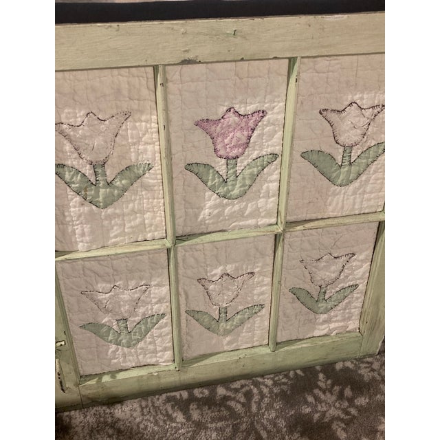 American Quilt in Adorable Quilt Craft and Window frame.1920-30 Quilt Put Into Older Window Frame for a Fun Room Decor. Shabby Chic Look. For Sale - Image 4 of 9