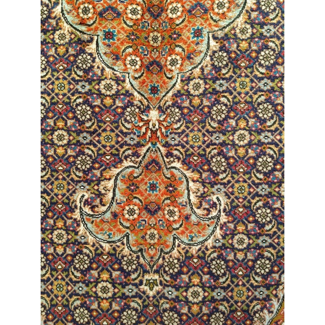 Antique Persian Tabriz Mahi Rug, Hand-Knotted Wool & Silk, Herati Geometric Pattern, Ivory & Blue, 7x10 For Sale In Chicago - Image 6 of 10