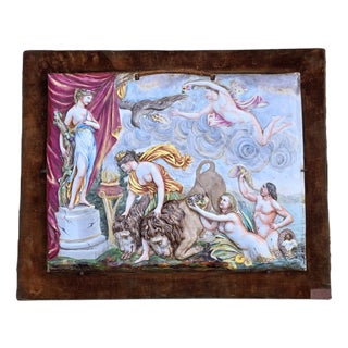 Large Porcelain Plaque in Bas-Relief with Polychrome Enamel Decoration from Capodimonte, Early 19th Century For Sale