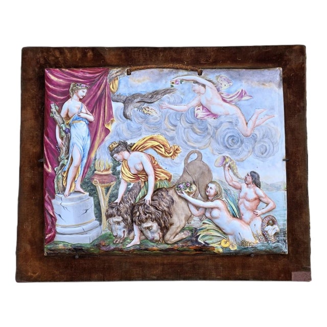 Large Porcelain Plaque in Bas-Relief with Polychrome Enamel Decoration from Capodimonte, Early 19th Century For Sale