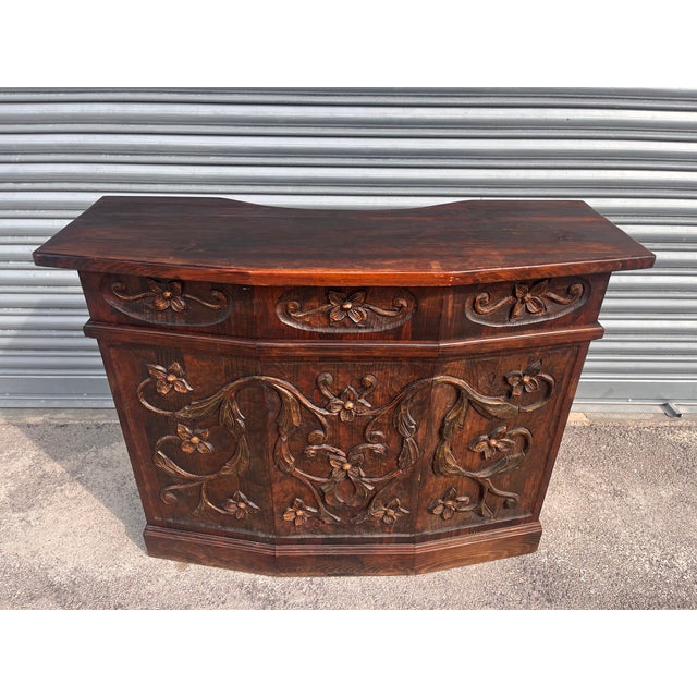 Wood Antique Counter in Carved Wood, 1890s For Sale - Image 7 of 15