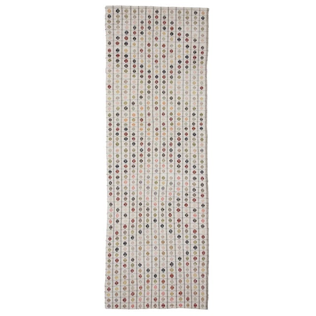 Textile Vintage Embroidered Turkish Kilim Rug- 3′3″ × 9′6″ For Sale - Image 7 of 7