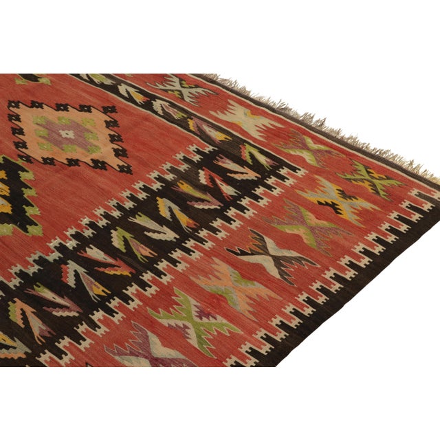 1950s Handwoven Vintage Tribal Kilim in Red, Brown and Green Medallion Patterns For Sale - Image 5 of 8