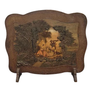 Antique Hand Raised Painted Fireplace Screen, Circa 1920