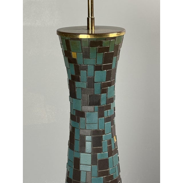 Mid-Century Modern Mosaic and Brass Table Lamp with Gold Mushroom Metal Dome Shade, 1960s For Sale - Image 11 of 18
