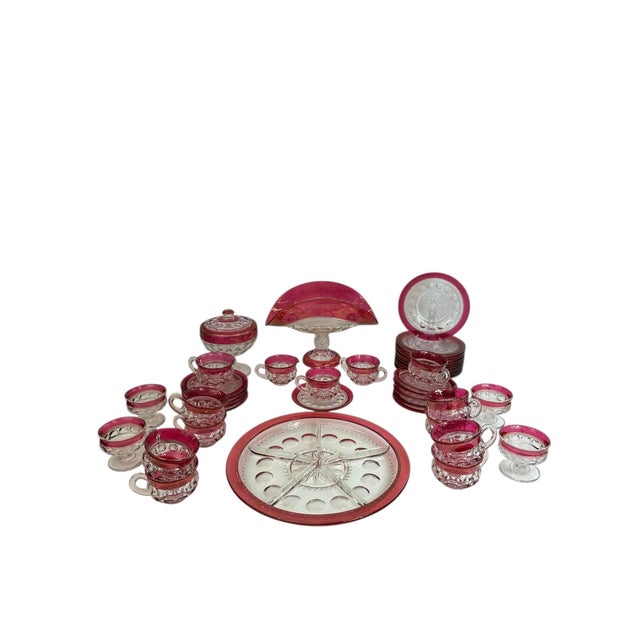 American Vintage Tiffin Kings Crown Thumbprint Tea Set for 10 With Extras - 44 Pieces For Sale - Image 3 of 17