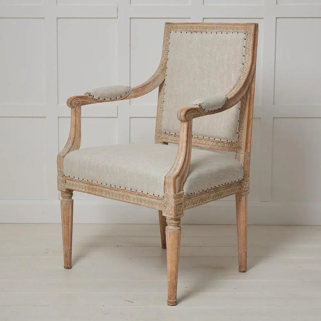 Beige Swedish Gustavian Upholstered Pine Armchair For Sale - Image 8 of 11