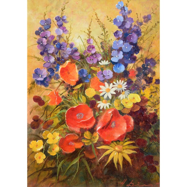 Hermann Dieste, Still Life with Wildflowers, 1980s, Oil Painting, Framed For Sale - Image 12 of 12