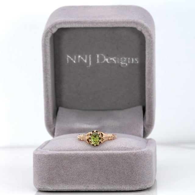 Modern Demantoid Garnet Estate Solitaire Ring: Solid 10k Gold, Oval 6x4mm Fine Jewelry, Size 4.25 For Sale - Image 3 of 8