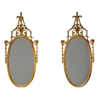 Mid-Century Oval Giltwood Wall Mirrors, Italy, Set of 2 For Sale