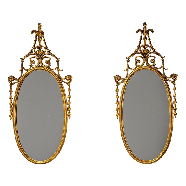 Mid-Century Oval Giltwood Wall Mirrors, Italy, Set of 2 For Sale