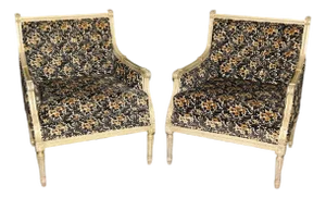 Pair of Stunning Louis XVI Style Gilt Carved Bergere Chairs