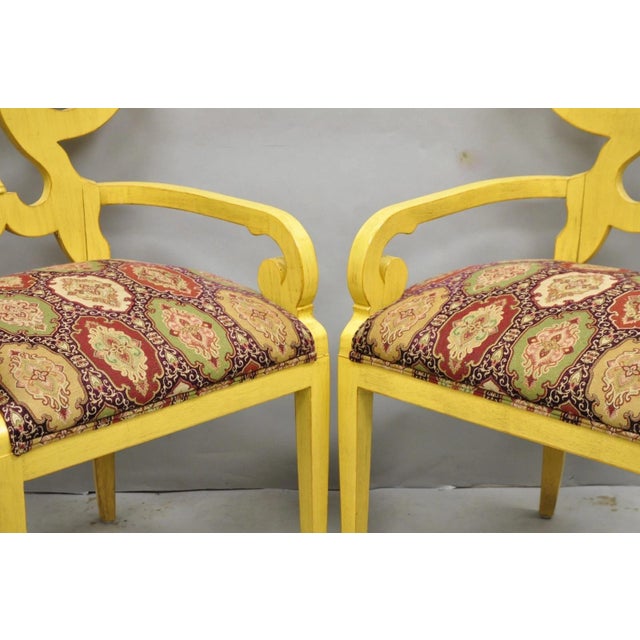 Contemporary Regency Style Red Green Yellow Scroll Back Dining Chairs - Set of 8 For Sale - Image 12 of 18