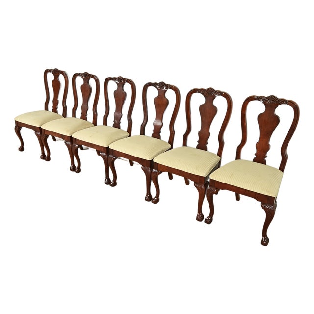 Thomasville Chippendale Carved Cherry Wood Dining Chairs, Set of Six For Sale