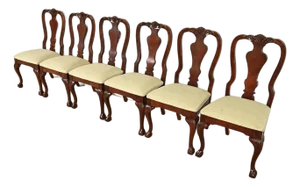 Thomasville Chippendale Carved Cherry Wood Dining Chairs, Set of Six