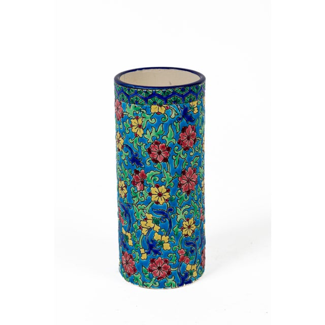 Longwy Enameled Ceramic Vase, France, early 20th Century. Hand-decorated ceramic vase with enameled glaze. Overall...