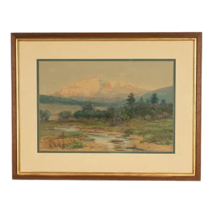Antique Impressionist Painting "Spanish Peaks" Colorado Mountain Landscape Charles Partridge Adams 1900