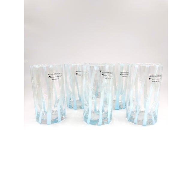 A striking set of six authentic Murano glass highball tumblers by Alessandro Coppola, Vetreria Arte di Murano, Italy. Each...