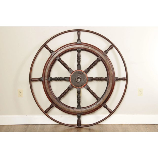 Antique Nautical 52 Inch Wooden Ships Wheel For Sale - Image 12 of 12