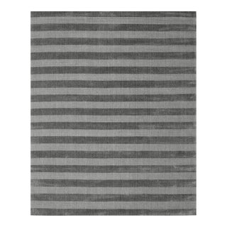 8x10 Yara Alluring Gray Stripe Geometric Modern Handmade Wool Carpet Rug For Sale