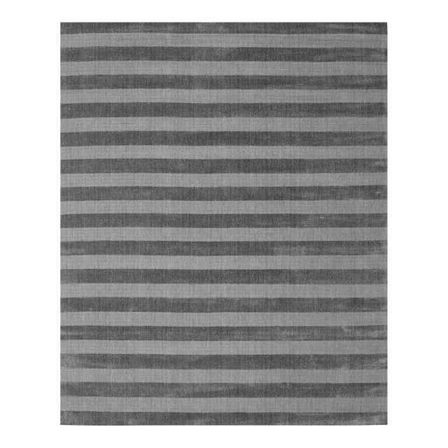 8x10 Yara Alluring Gray Stripe Geometric Modern Handmade Wool Carpet Rug For Sale