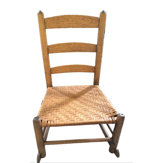 Antique children's ladder back handwoven splint weave seat. In pristine condition. Late 19th or 20th century. Safe and...