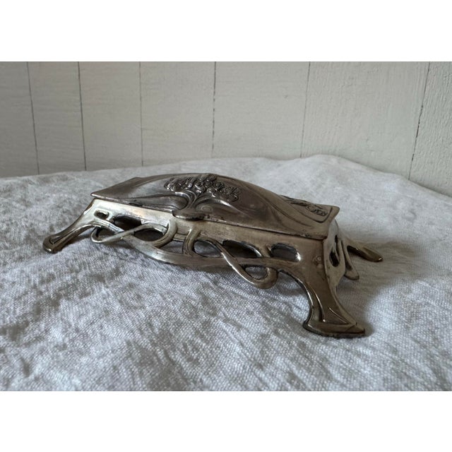 1900 - 1909 Antique Art Nouveau Silver Plated Stamp Box For Sale - Image 5 of 12