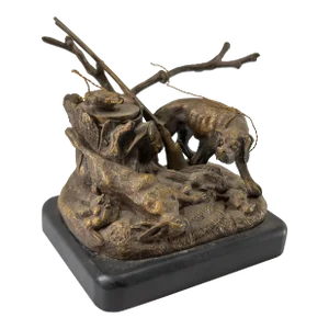 19th Century American or Austrian Bronze Inkwell With Hunting Theme