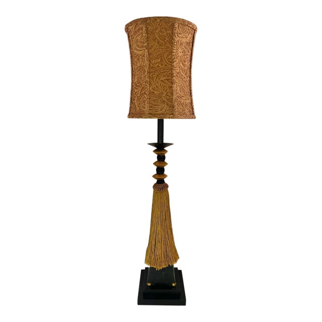 Vintage Art Deco Style Tassel Column Table Lamp by Tyndale For Sale